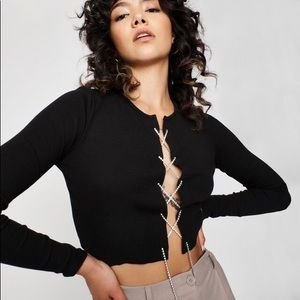 Mixology Rhinestone lace up crop top black